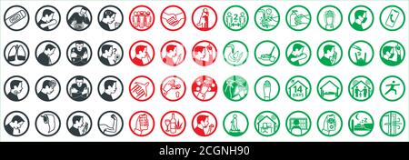 Malattia di coronavirus sintomi di COVID-19 e misure di protezione di base COVID-19 Illustrazione Vettoriale