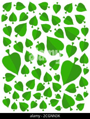 Un semplice asso verde di picche o foglie verdi di albero di ficus senza giunture su sfondo bianco. Stock vettoriale. Illustrazione Vettoriale