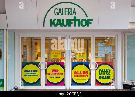 Ingresso a Galeria Kaufhof, chiusura di affari, piano di insolvenza Galeria Karstadt Kaufhof, Witten, Renania Settentrionale-Vestfalia, Germania Foto Stock