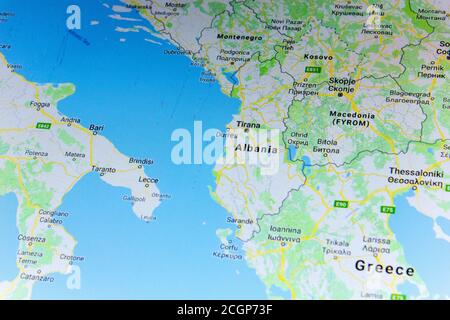 Ryazan, Russia - July 08, 2018: Country of Albania on the google maps service Stock Photo