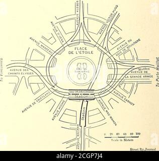 . Il giornale ferroviario di strada . Via Ry. Journal PROSPETTIVA DI ATTRAVERSAMENTO DEL THREELINES A PLACE DE LOPERA i treni sono normalmente costituiti da una autovettura e da tre carrozze trailistiche. Durante le ore di punta theyconsistono di due automobili e cinque rimorchi, theecond automobile di motore che è messo alla testa o alla parte posteriore del treno, secondo convenience.immediatamente dopo il disastro di 10 agosto 1903, E' stato detto che le due automobili dovrebbero essere sempre accoppiate alla testa del treno, la sicurezza essendo presumibilmente maggiore, ma al Trocadero. PIANO DI ATTRAVERSAMENTO DELLE LINEE 3, 7 E S AL PLACEDE Foto Stock
