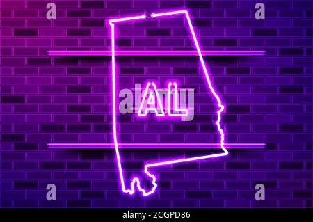 Alabama, simbolo di lampada al neon viola che illumina lo stato degli Stati Uniti Illustrazione Vettoriale