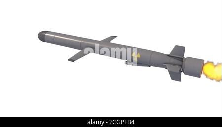 Missile da crociera nucleare isolato su sfondo bianco. Rendering 3D Foto Stock