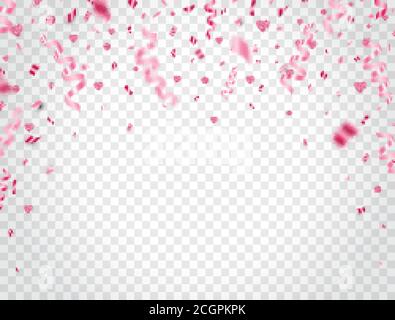 Happy San Valentino sfondo con confetti rosa e cuori glitter. Caduta di lucenti confetti. Una bella tinella festiva. Festa sfondo. Vettore Illustrazione Vettoriale
