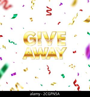 Banner omaggio con testo dorato e confetti colorati. Poster del vincitore del premio. Sfondo dei social media. Elementi di progettazione per account business Illustrazione Vettoriale