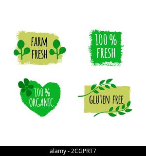 Menu vegano. Set di loghi bio, alimenti sani, badge. Illustrazione vettoriale Illustrazione Vettoriale