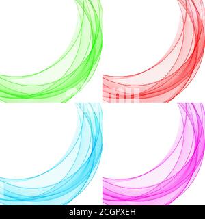 Sfondo con forme geometriche. Set multicolore di cerchi trasparenti. Onde astratte colorate, rotazioni. eps 10 Illustrazione Vettoriale