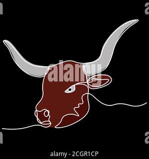 Disegno continuo di un toro simbolo di 2021. Cartolina in una riga. Elemento vacanza per perdite, calendari. Illustrazione vettoriale... Illustrazione Vettoriale