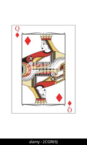 La bella carta della regina dei diamanti in stile classico. Illustrazione Vettoriale
