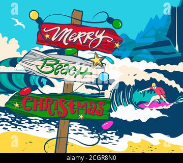 Bolla del parlato, fiocchi di neve, baffi di Babbo Natale e testo scritto a mano ho-ho-ho, rosso, bianco. Carta di Natale e Capodanno, composizione t-shirt, fatta a mano Illustrazione Vettoriale