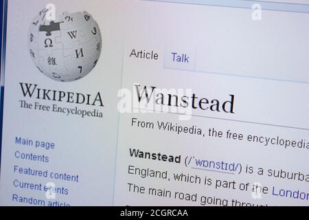 Ryazan, Russia - 09 settembre 2018 - pagina di Wikipedia su Wanstead su un display di PC Foto Stock
