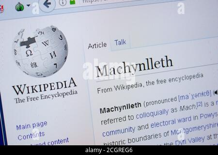 Ryazan, Russia - 09 settembre 2018 - pagina di Wikipedia su Machynlleth su un display di PC Foto Stock