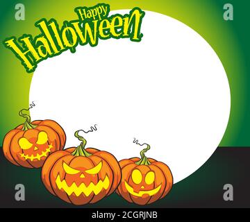Zucca di Halloween con divertenti volti spaventosi in diverse forme e colori, modelli editabili per storie di social media. Abbinalo alle tue foto. Idea f Illustrazione Vettoriale