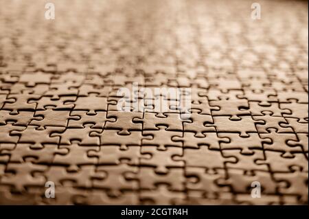 Puzzle completato con tutti i pezzi in posizione. Messa a fuoco selettiva per una gamma ristretta. Foto Stock