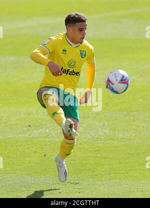 Max Aarons di Norwich City durante la partita del campionato Sky Bet allo stadio John Smith di Huddersfield. Foto Stock