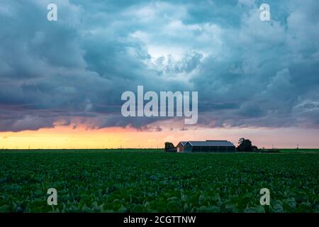 Bellissimi colori nel cielo e nuvole su una fattoria Foto Stock