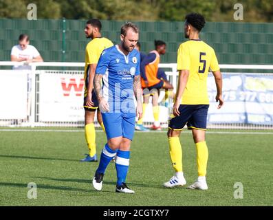 Aveley, Regno Unito. 01 Feb 2018. SOUTHEND, INGHILTERRA - SETTEMBRE 12: Tony Stokes of Grays Atheltic durante la fa Cup - Preliminary Round tra Grays Athletic e Witham Town a Parkside, Park Lane, Aveley, Regno Unito il 12 settembre 2020 Credit: Action Foto Sport/Alamy Live News Foto Stock