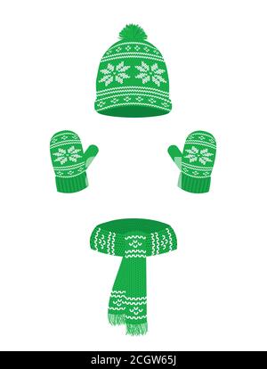 Set invernale, cappuccio, sciarpa e guanti, vettoriale Illustrazione Vettoriale