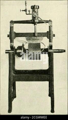 . La strada ferrovia revisione . slot. L'armatura è posizionatanei cuscinetti previsti in figura, le aperture laterali essendo sufficientemente larghe per ricevere lafft. Quando è in posizione, l'armatura può essere facilmente ruotata. Le bobine w-hich sono state precedentemente avvolte, attaricate e formate, sono poste una alla volta in posizione, un lato appena al di sopra della fessura, quando l'aria è immessa nel cilindro, e un lato della bobina ispressed saldamente, e senza urti o giara in posizione. Non appena la prima metà di ciascuna bobina è stata premuta in itsslot, l'armatura viene ruotata dall'altra parte, e la seconda metà di eac Foto Stock