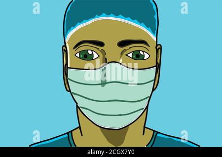 Questa è un'illustrazione di un medico che indossa una maschera. Illustrazione Vettoriale