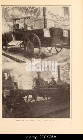 . La rivista dei dipendenti di Baltimora e Ohio insieme nel suo negozio di Philadelphia. Nel 1790 lo Yankee Read aveva fatto così progressi con i suoi piani per l'adap-tazione di vapore alla locomozione stradale come tosare un brevetto - la documentazione originale ancora esistente - E faccia un model.This, il harbinger del carrello di vapore;o automobile sull'americano (Jontine11.was inventato per il trasporto di freightand potrebbe, per niente, essere spokenof come il genitore dei dumper pesanti che ora, un secolo e un quarto più tardi, sono diventati comuni sulle strade del paese. Nella lettura del 1780 è stata l'introduzione primaria di COP Foto Stock