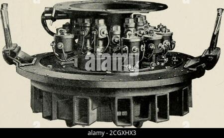 . Ferrovie elettriche, trattate teoricamente e praticamente . Fig. 85 a. IL GRUPPO DI SWITCH. (Coperchi chiusi). Gruppo di commutazione. Il gruppo di interruttori è costituito da un numero di interruttori indipendenti o di unità, raggruppati insieme. Fig, 85b. - IL GRUPPO INTERRUTTORI. (Coperchi rimossi.) 136 FERROVIE ELETTRICHE. Foto Stock