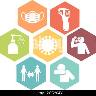 Icone di gesti barriera contro covid-19 Foto Stock