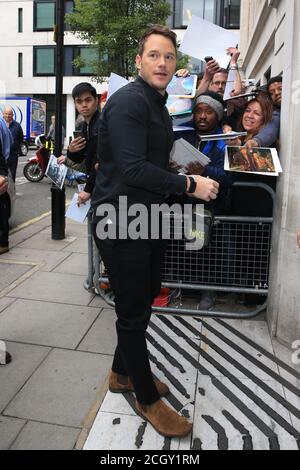 Chris Pratt ha visto arrivare alla BBC radio 2 il 25 maggio 2018 a Londra, Regno Unito. Foto Stock