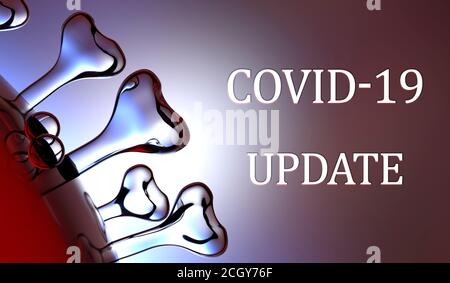Primo piano del coronavirus 2019 Molecule-NCoV. Un banner che dice Update Covid-19. Rendering 3D Foto Stock