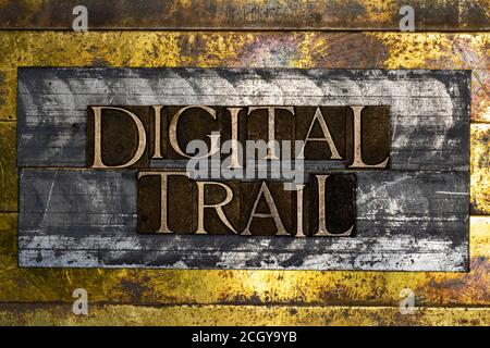 Testo Digital Trail formato da autentiche lettere di testo su rame grunge vintage e sfondo oro Foto Stock