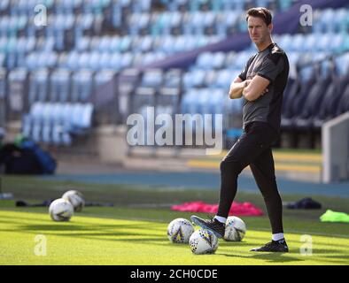 Il manager della città di Manchester Gareth Taylor prima della partita dei Barclays fa WSL all'Academy Stadium di Manchester. Foto Stock