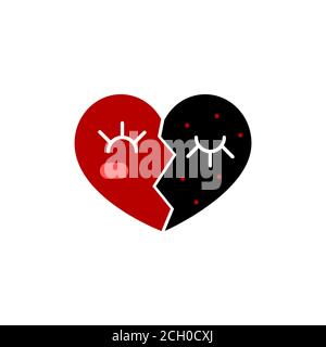 Icona cuore rotto. Due metà separate del cuore Illustrazione Vettoriale