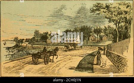 . Giostre e rampe sull'isola di Staten. D, è un'impennata che ha una storia che deve andare non scritta; è stata costruita prima che fosse New York; una storia e una mezza casa che ha pareti di pietra più spesse dei sette edifici a piani della città Una casa che ha una sala ampia come alcune camere in un palazzo di New York, androoms che sono curiosamente interessanti, con ceils bassi e porte curiose e Windows.The geniale occupante e proprietario ha una parola piacevole per i suoi visitatori, e la sua moglie un sorriso gentilmente di benvenuto, che forse accompagnato da alcuni gigli o rose, o forse alcune ciliegie o fragole Foto Stock