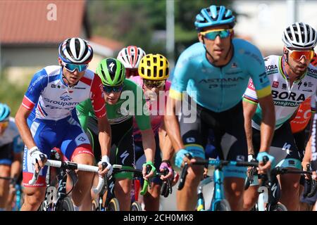 13 settembre 2020; Lione, Francia; Tour De France 2020, Lione a Grand Colombier Stage 15; Sam Bennett Ireland Deceuninck - Quick - Step, Peter Sagan Slovacchia Bora - Hansgrohe Foto Stock