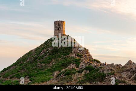 La torre Parata delle sanguinose isole al tramonto Il sud della Francia Foto Stock