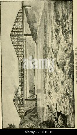 . Lungo est LATCH Strings; o Seashore, laghi e montagne vicino alla ferrovia di Boston e Maine. Descrizione della regione turistica del New England . ter la conflagrazione del 1877. La parte più interessante di uno straniero è il suo fronte-Mharf, costruito per ospitare le stidesrising di circa 25 piedi, e il suo ponte a sbalzo, sospeso su cascate thoseeccentric che pece a monte o giù, secondo come le maree dentro o fuori del fiume San Giovanni. Old Fort Howe, tra i teoflicers della cui guarnigione, un tempo, era il grande libero-commerciante William Cobbett, e altri punti dei dintorni, sono pieni di interesse. FR Foto Stock