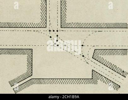 . Betriebe mit Berücksichtigung der Verkehrstechnik... . usdruck zu bringen, die allerdings voneinanderabhängen, wenn nämlich auch die Fläche einen Wert zur Dar-stellung bringt. Così stellt z. Im Geschwindigkeit-Zeit-Diagram dieFläche den Weg dar. Da jede Fläche in ein Rechteck mit denSeiten t;m/sec und tsec verwandelt werden kann, das Produkt vt also - X sec = m ist. Mitunter kann es nützlich sein, diesec feste linch durch eine bewegliche zu ersetzen; man wählt dann statt der Linien Fäden, statt der Punkte Nadeln. C. Die Skizze oder das Model Foto Stock