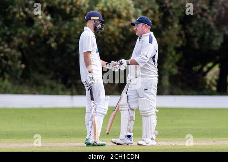 Tondu Cricket Club / Croesyceiliog Cricket Club a Bryn Road il 12 settembre 2020. Lewis Mitchell/Tondu CC. Foto Stock