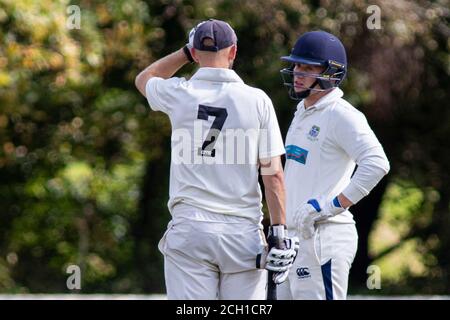 Tondu Cricket Club / Croesyceiliog Cricket Club a Bryn Road il 12 settembre 2020. Lewis Mitchell/Tondu CC. Foto Stock