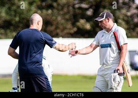 Tondu Cricket Club / Croesyceiliog Cricket Club a Bryn Road il 12 settembre 2020. Lewis Mitchell/Tondu CC. Foto Stock