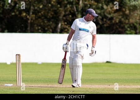 Tondu Cricket Club / Croesyceiliog Cricket Club a Bryn Road il 12 settembre 2020. Lewis Mitchell/Tondu CC. Foto Stock