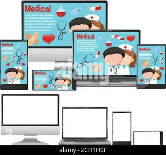 Sfondo medico sull'illustrazione dei dispositivi elettronici Illustrazione Vettoriale