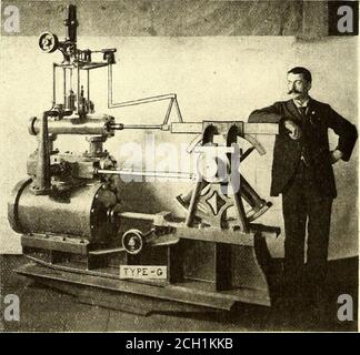. Il giornale ferroviario di strada . FIG. 6.-TIPO DI GENERATORE FIG. 7.-GOVERNATORE DELLA RUOTA DELL'ACQUA sono state costruite due dighe di stoccaggio, una 25 e una 28 miglia sul fiume dalla diga principale, e un sito è stato allocato per un terzo. Queste dighe sono alte 30 e 40 piedi, rispettivamente, e sono costruite sugli stessi piani generali della diga principale. Le dighe di deposito e la diga principale colpiranno da una forebay nella parte posteriore della stazione. Questa fronte è lunga 350 piedi, larga 15 piedi e profonda 23 piedi, e la testa efficace sarà di 60 piedi. Con l'uso di una forebay invece di apipe, sarà garantita una migliore regolamentazione, come tutti i ramping Foto Stock