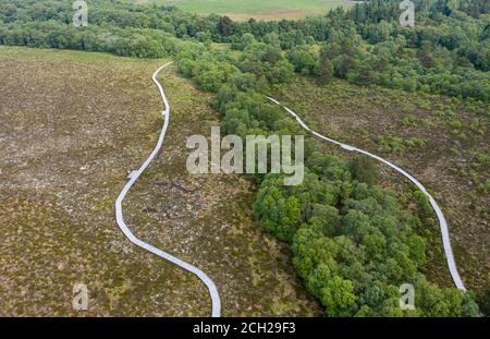 Veduta aerea della riserva naturale di Red Moss, Balerno, Midlothian. Foto Stock