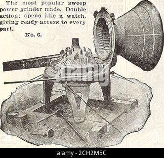 . 1915 Griffith e Turner Co.: Forniture di aziende agricole e di giardini. Questi mulini sono particolarmente, preziosi per grandi fattorie casearie, stalle e per chiunque faccia lavoro su misura. Sono dotati di doppi interruttori sul fondo della tramoggia, che funzionano a velocità diverse; un secondo frantumatore, sull'albero principale, sul pignone della frizione di attrito, sulla spinta finale, sul cuscinetto a sfere, sulla barra di sicurezza. L. N. 1. - capacità, da 20 a 40 bushel all'ora; velocità, 1000 to&gt; 1200 R. P. M.; potenza necessaria, da 10 a 20; puleggia motrice, 8x6; peso, 550 libbre. Prezzo: 60.00 dollari. N N. 1. - capacità, da 20 a 50 bushel all'ora; velocità, da 900 a 1000 R. P. Foto Stock