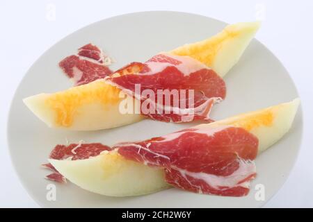 melone con jamon come tipico cibo mediterraneo Foto Stock