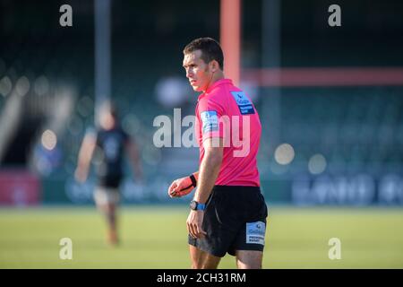 LONDRA, REGNO UNITO. 13 settembre 2020. Arbitro: Adam Leal (5 ° gioco di Premiership) si guarda durante Gallagher Premiership Rugby Match Round 20 tra Saracens vs Exeter Chiefs ad Allianz Park Domenica, 13 settembre 2020. LONDRA, INGHILTERRA. Credit: Taka G Wu/Alamy Live News Foto Stock