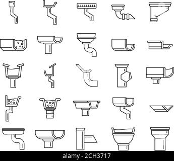 Set di icone di scarico gocciolatoio. Contorno insieme di icone vettoriali di scolo di gronda per il web design isolato su sfondo bianco Illustrazione Vettoriale