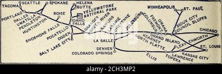 . Unione Pacifico : Kansas, Nebraska, California, Oregon, Washington e stati intermedi . MOLTO GIORNO LV.Seattle ..LV.Tacoma -Washington. LV. Portland Ore. LV.Shasta Sprgs.Cal.Ar. Sacramento.-. LV.Sacramento ..Ar. Ogden Utah LV.SALTLAKE LV.Ogden VIA COUNCIL BLUFFS LV.Cheyenne Wyo, Ar. Julesburg col Ar. North Platte .Neb A;.Omaha.. AY. Consiglio Bluffs..la. Conf. Chicago III. AR. CM&St.P CHICAGO ROUTE O.&W. Quindi. Pacifico ONU. Pacific C. e N.W. SanFran.Over-LandLimited 1.30*10.53 11.00 2.152.10 1.00 2.30 8.3012.12 2.1011.30 1.00 1.00 Atlan-ticExpress 7.158.45 7.456.30 5.10 12.505.35 5.15 6.50 1.256.269.10 6. Foto Stock