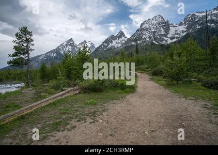 escursioni intorno al lago jenny, grande parco nazionale teton nel wyoming negli stati uniti Foto Stock